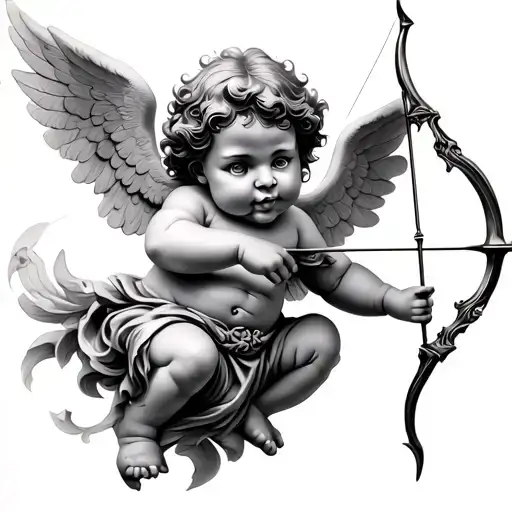 Chubby Cherub With Cute Face Flying Holding A Bow And Arrow