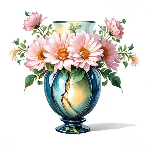 Tall Sleek Broken Flower Vase That Has Been Put Back Together