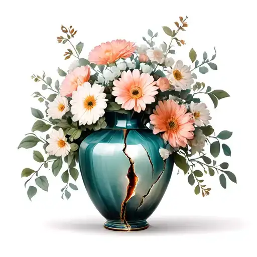 Tall Sleek Broken Flower Vase That Has Been Put Back Together