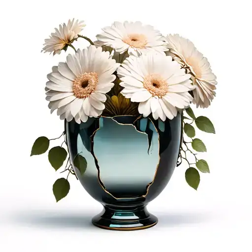 Tall Sleek Broken Flower Vase That Has Been Put Back Together