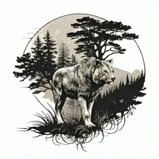 Leon Tattoo With Forest Background