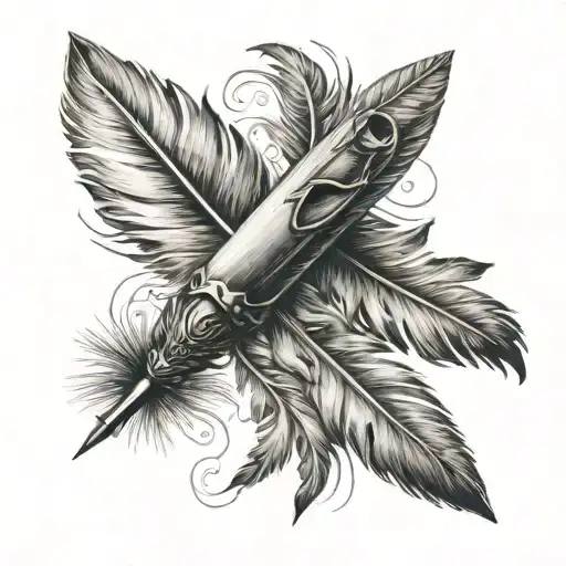 A Bullet Crossing A Feather Forming An X