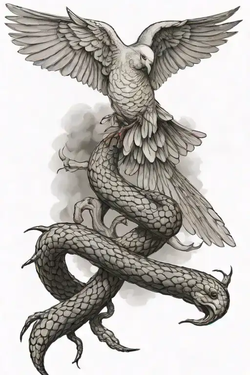 Dove Flying Capturing Snake With Fangs