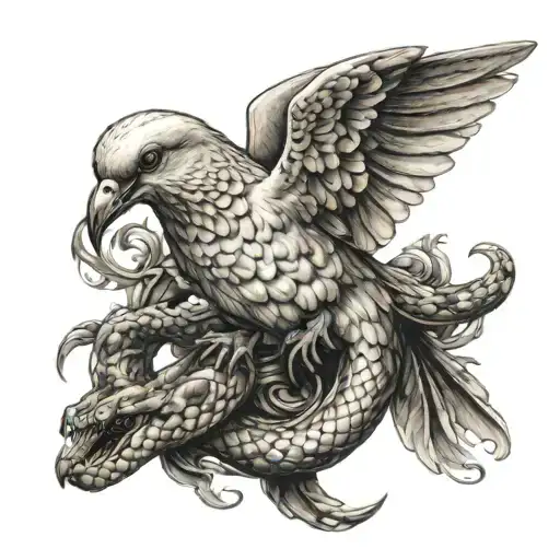 Dove Capturing Snake With Fangs Making