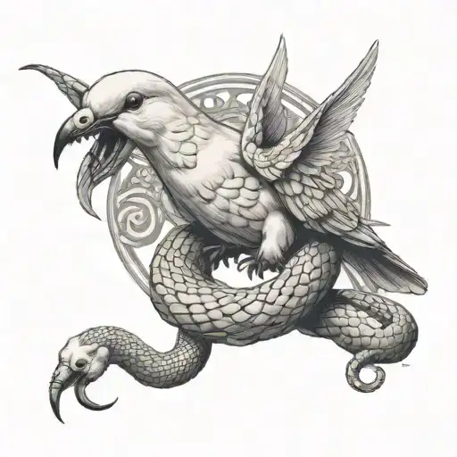 Dove Capturing Long Snake With Fangs