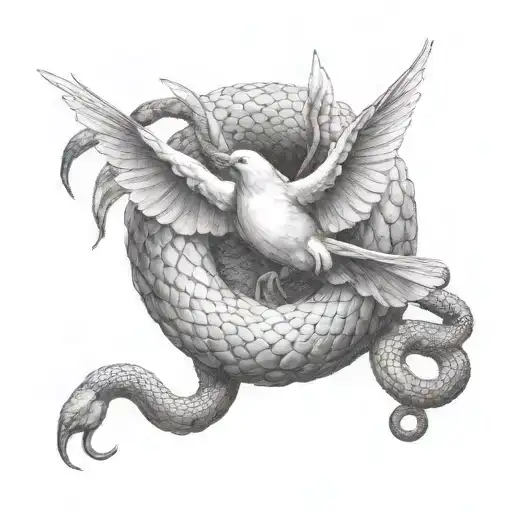 Dove Capturing Big Long Snake