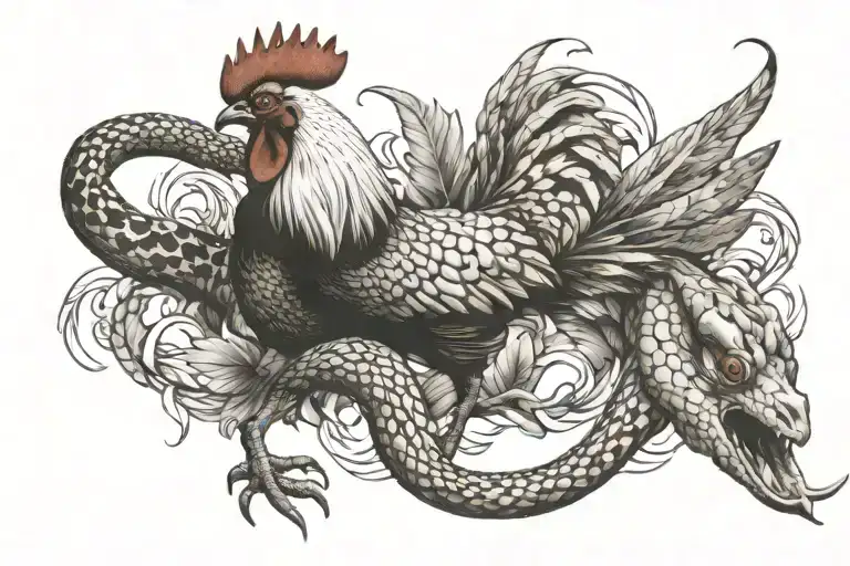 Rooster Attacking Rattlesnake