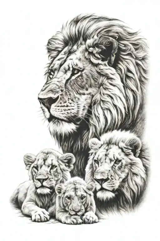 Lion Guarding 2 Sheeps Playing Together Representing The Client's Love