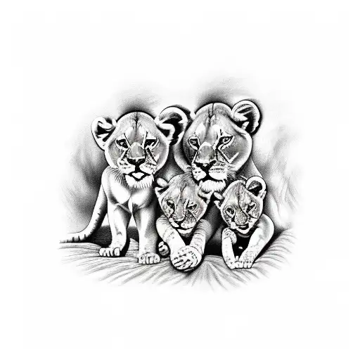 Trio Of Lionesses Taking Care Of A Baby Lion