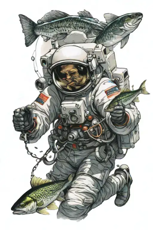 Astronaut And Catching Fish Transforming