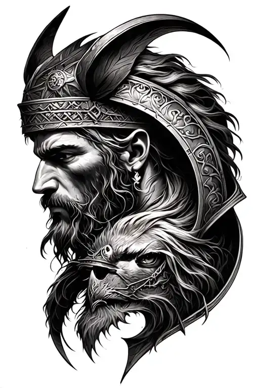 Norse Mythology Tattoo Design Featuring Characters