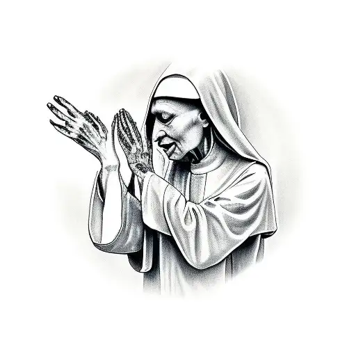 Crying Nun With Demon Pulling Apart Her Praying Hands