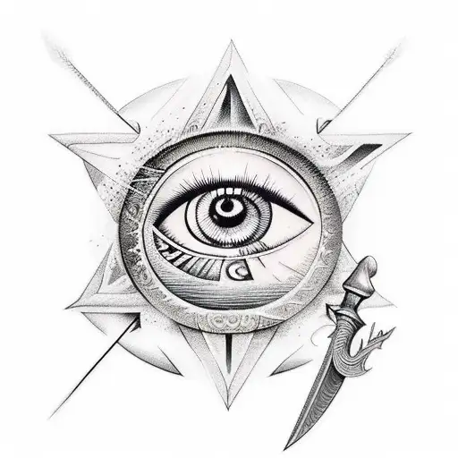 All Seeing Eye And Sword In Behind