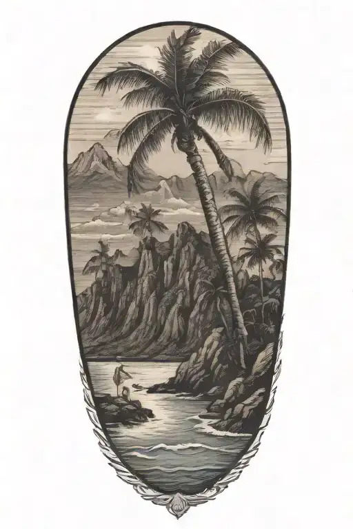 Hawaii's Shoreline With Mountains With Prominent Palm Tree
