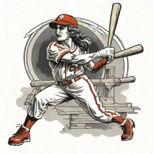 A Pinup Girl Dressed In A Philadelphia Phillies Baseball Jersey Swinging A Bat