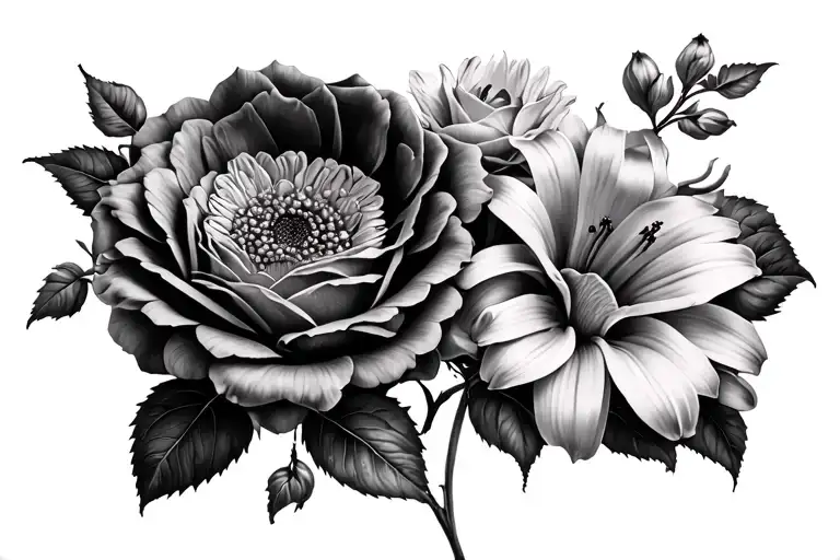 Roses Chrysanthemum Daisy Lily Intertwined