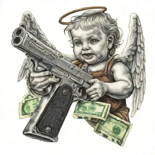 Angel Baby Holding A Gun And Money