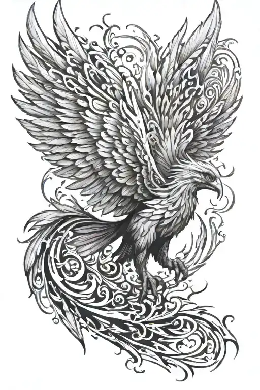 A Phoenix Rising From Ashes With A Tribal Design Incorporated Into Its Wings