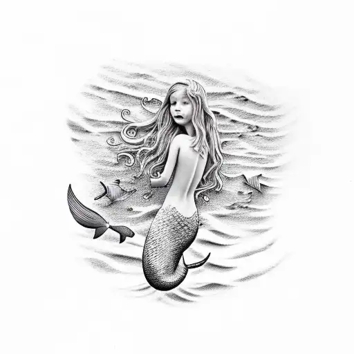 Mermaid Looking At Kids On Beach