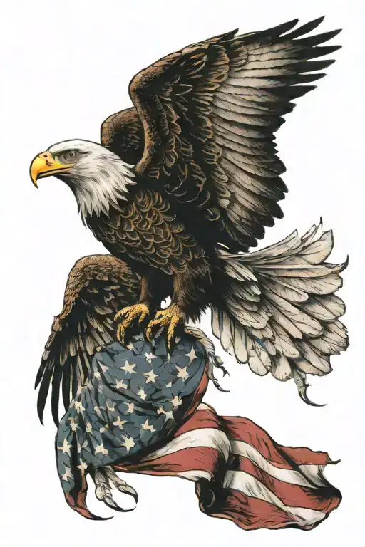 American Flag And Eagle Flying