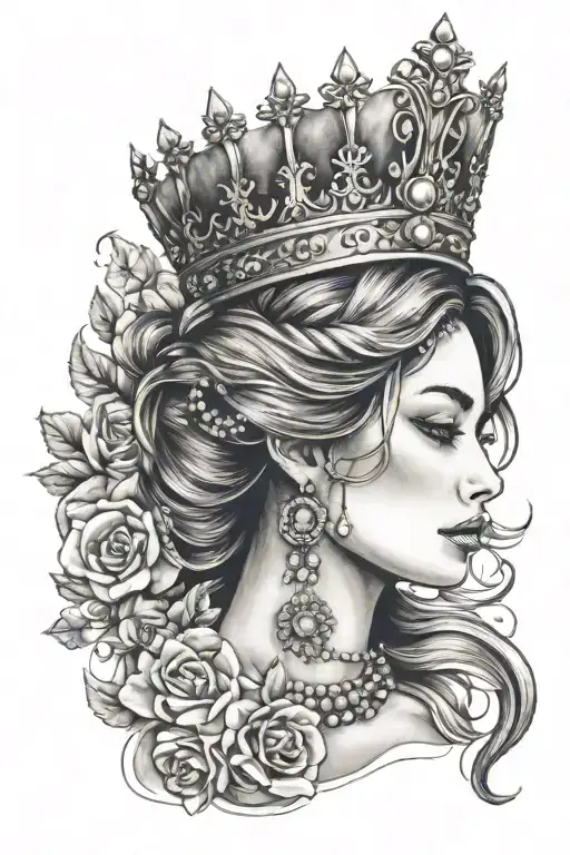 Lady Face With Crown And Jewelry