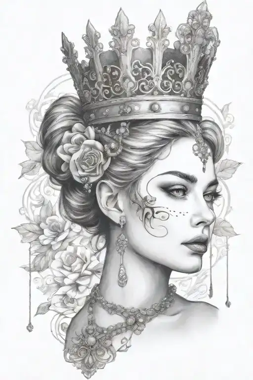 Lady Face With Crown And Jewelry Delicate