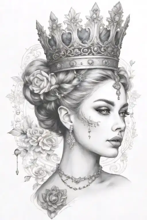 Lady Face With Crown And Jewelry Delicate