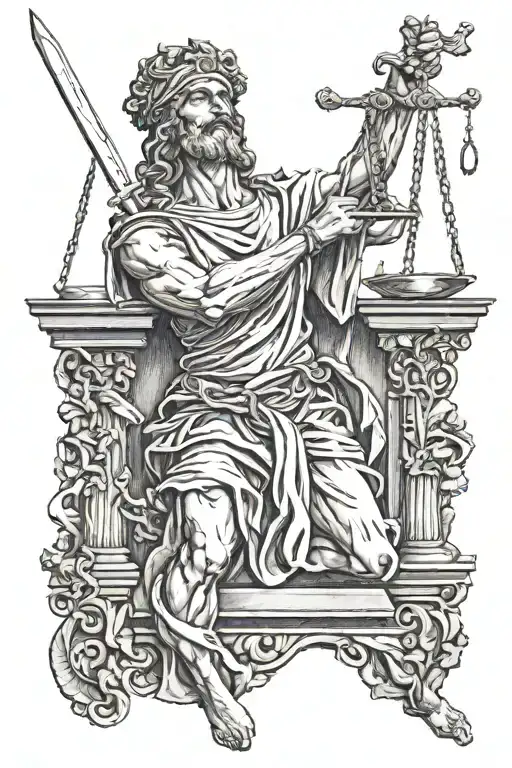 Justitia Holding A Sword And A Scale While Being Blindfolded