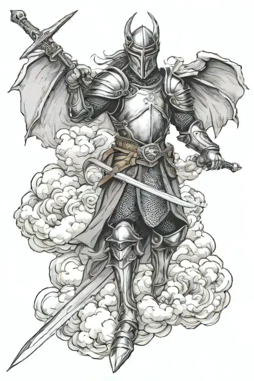 Dragon Movement Clouds Medieval Knight Holding A Sword