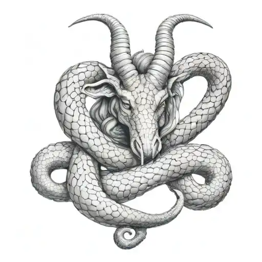 Capricorn With Cobra Wrapped Together Representing