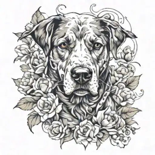 Dog And Flowers Intertwined