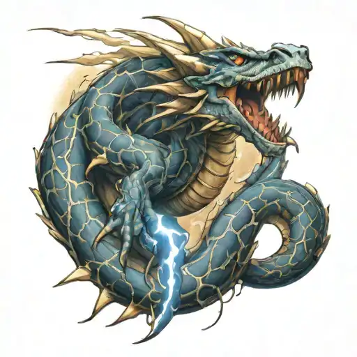Electric Dragon Wrapped Around A Lightning Bolt With The Word Storm
