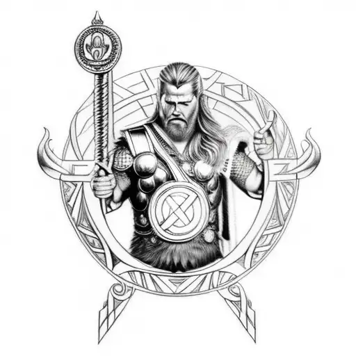 Odin And Thor With Mjolnir