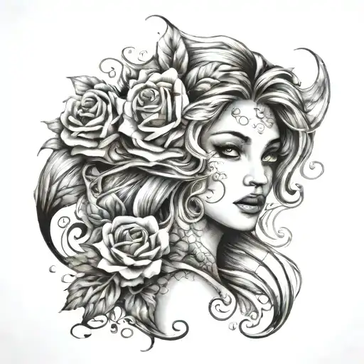Mermaid Face With Roses