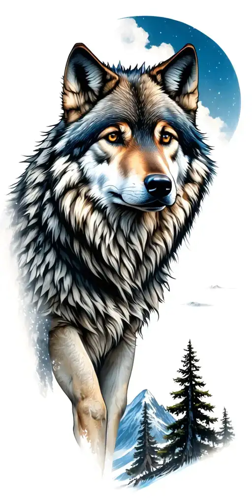 Wolf And Mountains And Trees