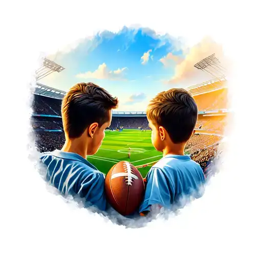 Dad And Son Facing Football Stadium Filled