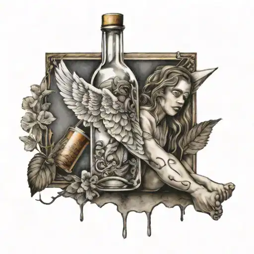 An Angel Hovers Next To A Bottle Surrounded