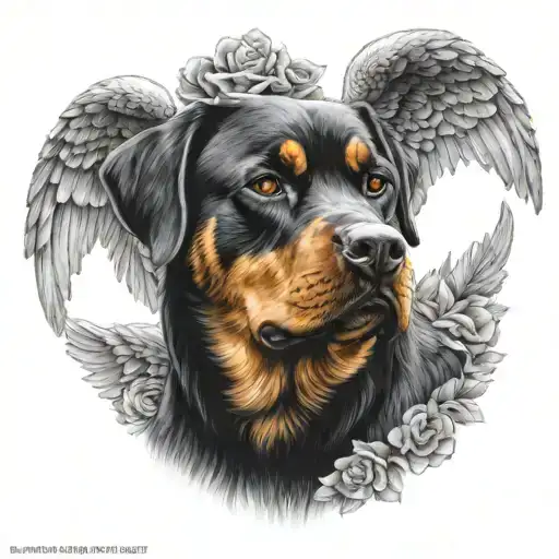 Girl Rottweiler With Angel Wings