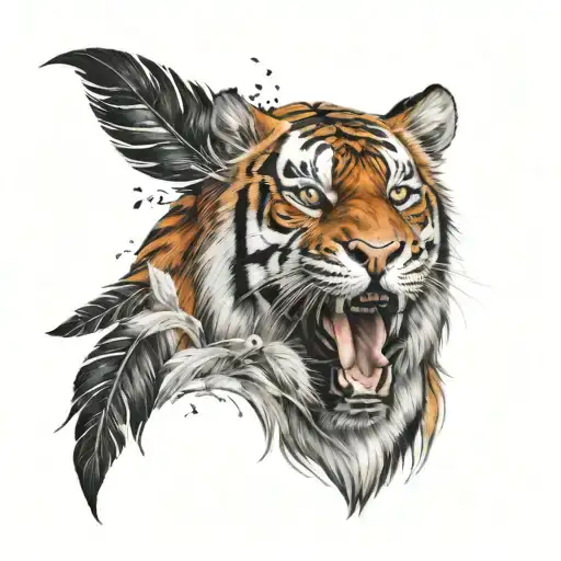 Tiger With Feathers Falling