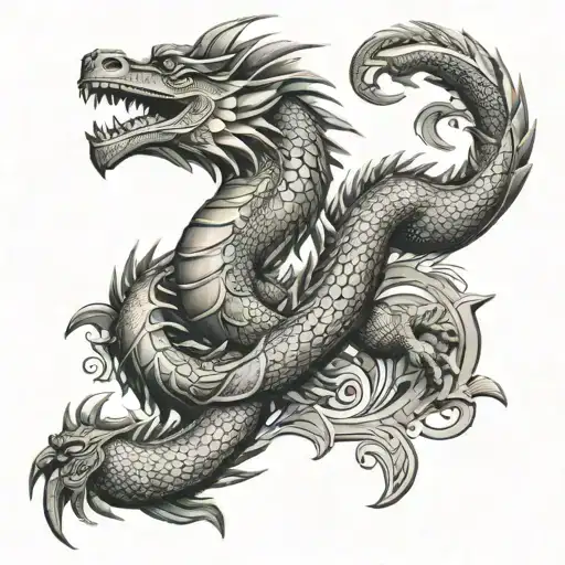 Polynesian Style Tattoo With Dragon Wrapped