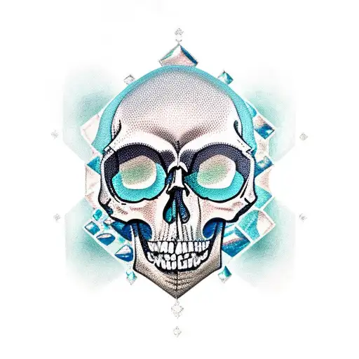 A Skull Made Of Aquamarine Gemstones Surrounded By A Dense Forest