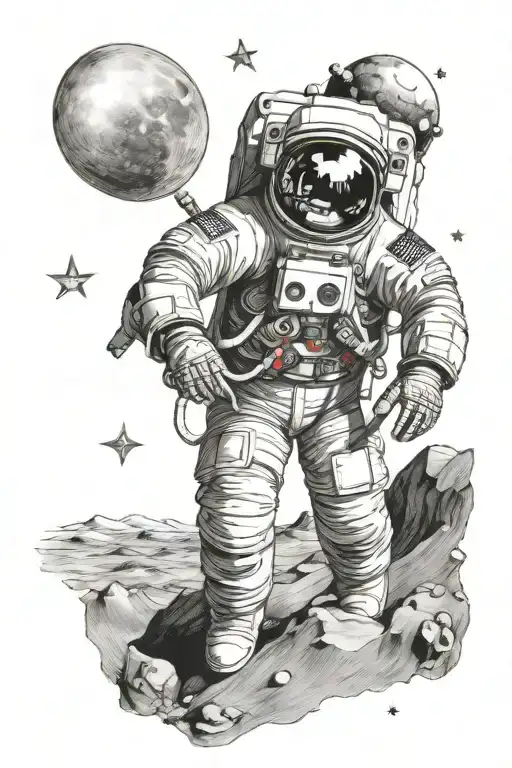 Astronaut On Top Of The Moon Surrounded By Stars