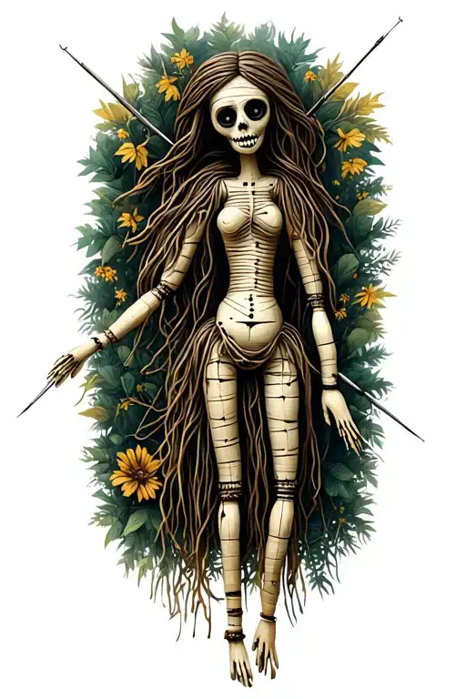 Fabric Voodoo Doll Hold Needles In Hand Reaching And Nature Backround