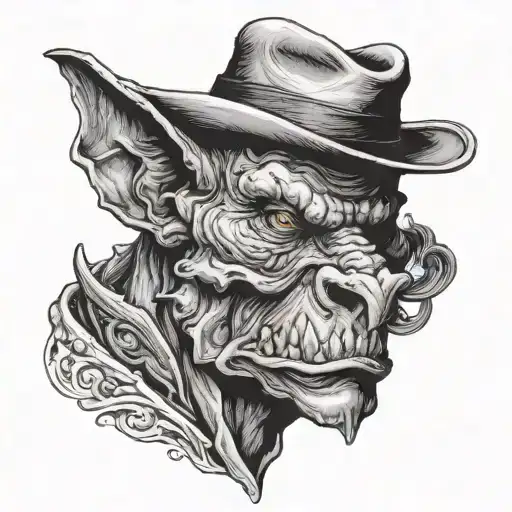Gargoyle With Fedora Hat & Smoking