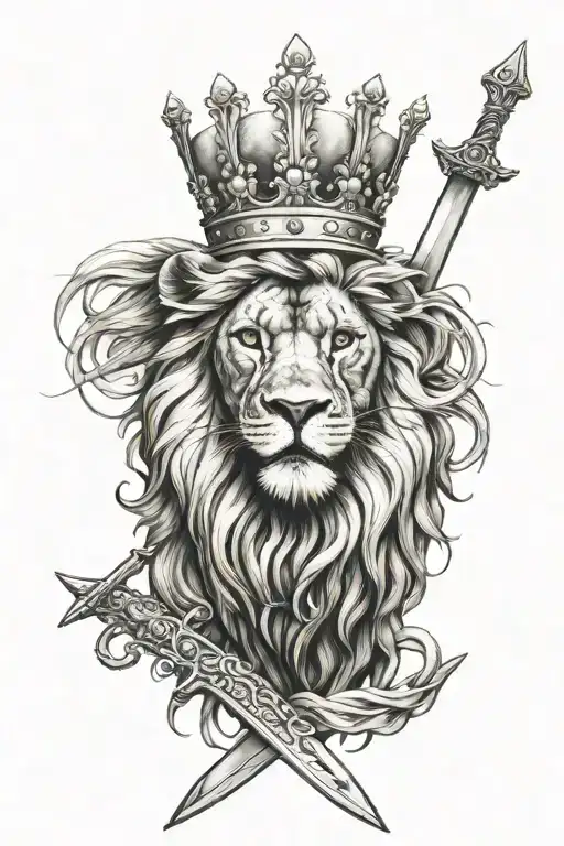 Lion With 2 Swords On Each Side And A Crown