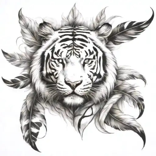 White Tiger With Feathers