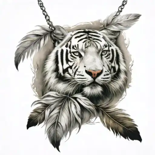 White Tiger With Feathers Hanging