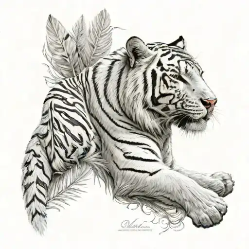 White Tiger With Feathers Hanging