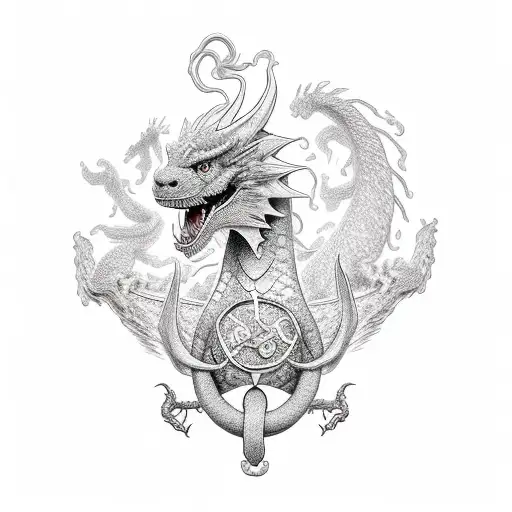 Falcor The Luck Dragon With 3 Kids On His Back With Cherry Blossom