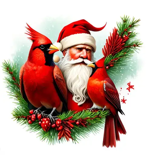 Santa Claus And A Cardinal Bird